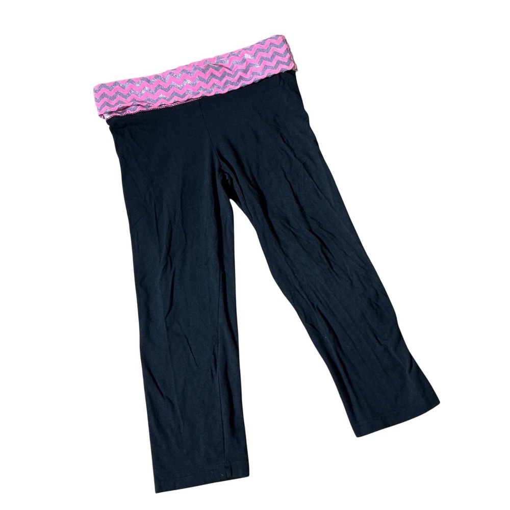 Y2K SO Yoga Capri Leggings Black Pink Silver Glitter‎ Chevron Foldover Waist